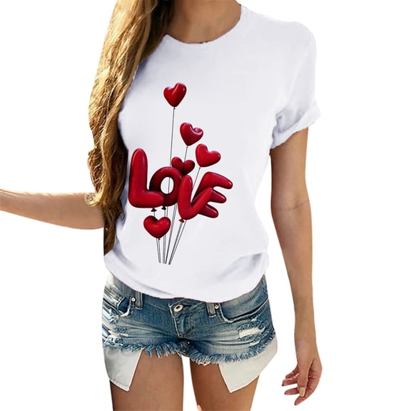 Womens Valentine Day Heart Love Print Tee Short Sleeve Tops Blouse T Shirt