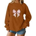thumbnail image 1 of Womens Valentine Day Pullover Sweatshirts Long Sleeve Holiday Cute Valentines Sweater Casual Bow Heart Tops, S Coffee, 1 of 5