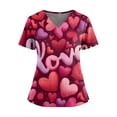 thumbnail image 1 of Womens Valentine Day Scrub Tops Love Heart Print Short Sleeve Cute Nursing Workwear Medical V Neck Quick Dry Scrub Tops with Pockets, 1 of 4