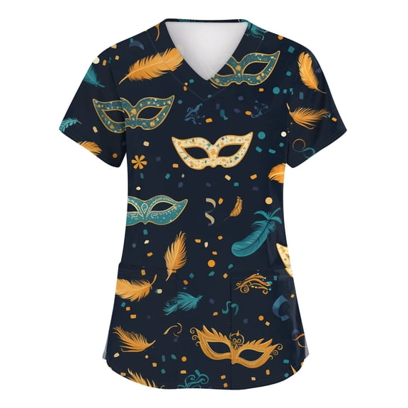 Womens Valentine Day Scrub Tops Love Heart Print Short Sleeve Medical Cute Uniform Nursing V Neck Plus Size Scrub Tops with Pockets Dark Blue S