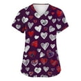 thumbnail image 1 of Womens Valentine Day Scrub Tops Love Heart Print Short Sleeve Quick Dry Cute Scrubs Nursing V Neck Plus Size Uniform with Pockets Purple 4XL, 1 of 5