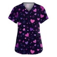 thumbnail image 1 of Womens Valentine Day Scrub Tops Love Heart Print Short Sleeve Quick Dry Nursing Scrubs Plus Size V Neck Medical Scrub Tops with Pockets Purple S, 1 of 5
