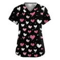 thumbnail image 1 of Womens Valentine Day Scrub Tops Love Heart Print V Neck Cute Plus Size Scrub Tops Quick Dry Short Sleeve Nursing Scrubs with Pockets Black 3XL, 1 of 5