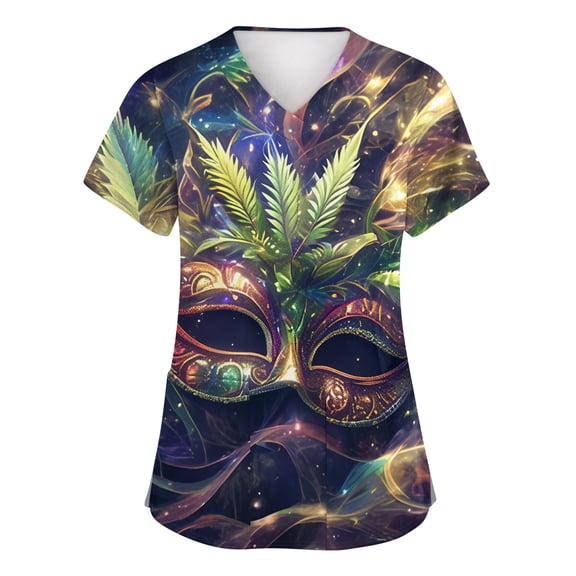 Womens Valentine Day Scrub Tops Love Heart Print V Neck Cute Quick Dry Workwear Medical Short Sleeve Plus Size Uniform with Pockets Green L