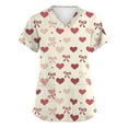 thumbnail image 1 of Womens Valentine Day Scrub Tops Love Heart Print V Neck Medical Nursing Scrubs Quick Dry Short Sleeve Cute Uniform with Pockets Light pink XL, 1 of 5