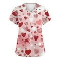 thumbnail image 1 of Womens Valentine Day Scrub Tops Love Heart Print V Neck Plus Size Cute Scrubs Nursing Short Sleeve Medical Uniform with Pockets Watermelon Red L, 1 of 5