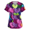thumbnail image 1 of Womens Valentine Day Scrubs Love Heart Print Short Sleeve Nursing Workwear V Neck Plus Size Cute Nurse Uniform with Pockets Purple Pink M, 1 of 5