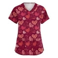 thumbnail image 1 of Womens Valentine Day Scrubs Short Sleeve Cute Love Heart Print Plus Size Scrub Tops V Neck Nursing Quick Dry Scrubs with Pockets Wine XL, 1 of 5