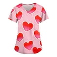 thumbnail image 1 of Womens Valentine Day Scrubs V Neck Short Sleeve Quick Dry Scrubs Love Heart Print Cute Medical Nursing Top with Pockets Hot Pink XL, 1 of 4