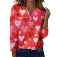 thumbnail image 1 of Womens Valentine Day Shirts Love Heart Print V Neck Plus Size Blouse Long Sleeve Fashion Funny Graphic Tee Wine L, 1 of 4