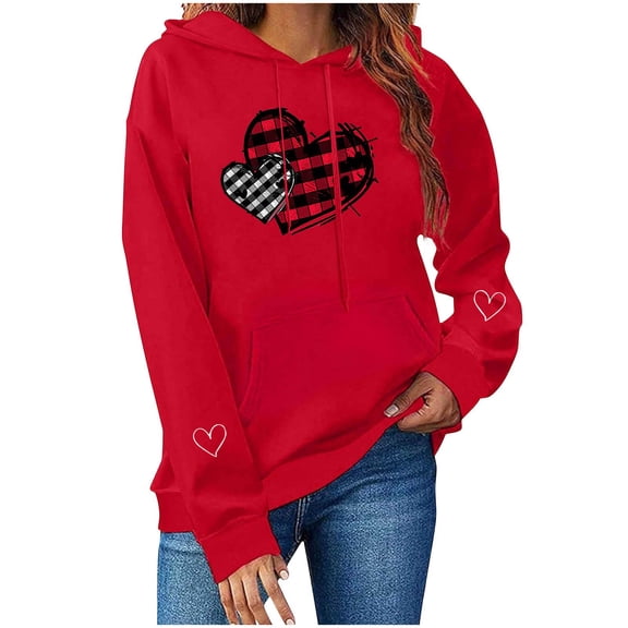Womens Valentine Hoodie Red, Valentine's Day Heart Graphic Sweatshirt, Cozy Fleece Pullover Hoodie Gift for Her, Sizes S-XXXL,Size 3XL