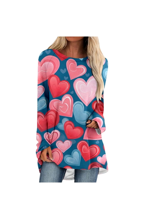 Womens Valentine'S Day Fashion Long Sleeved Printed Patterns Womens Casual Clothing,Blue,XL