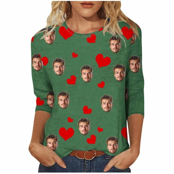 Womens Valentine'S Day Pullover Short Sleeve V Neck Heart Print Everyday Wear Comfortable Womens Sweaters,Green,S