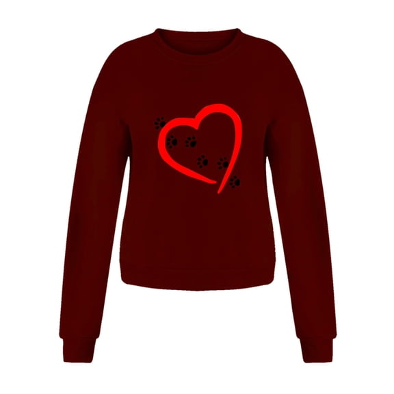 Womens Valentine'S Day Shirts Blouses Crew Neck Loose Fit Classic Printed Long-Sleeve Petite Clothing for Women,,2XL