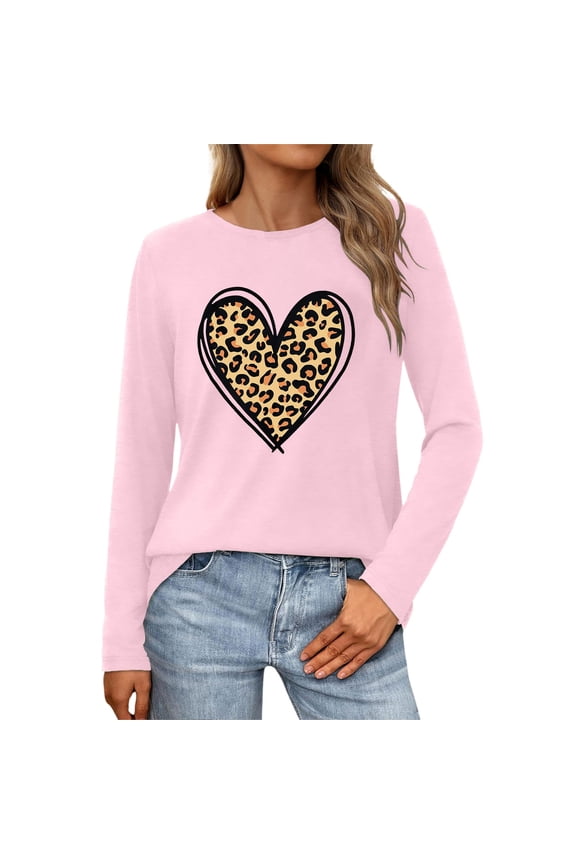 Womens Valentine'S Day Shirts Tops Long Sleeve Lover Heart Graphic Ladies Clothing,Pink,2XL