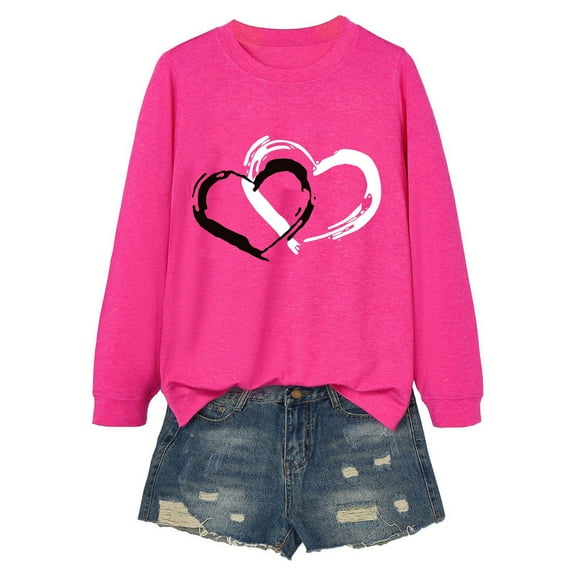 Womens Valentine'S Day Tee Base Layer Ideal for Everyday Wear Round Neck Long Sleeve Womens Spring Clothes,Hot Pink,L
