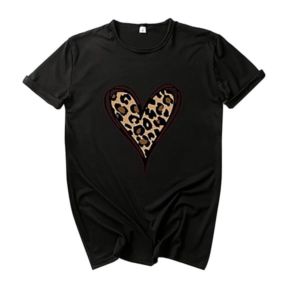 Womens Valentine'S Day Tee Cute Printed Short Sleeve Holiday Fashion O-Neck Plus Size Womens Clothing,Black,3XL