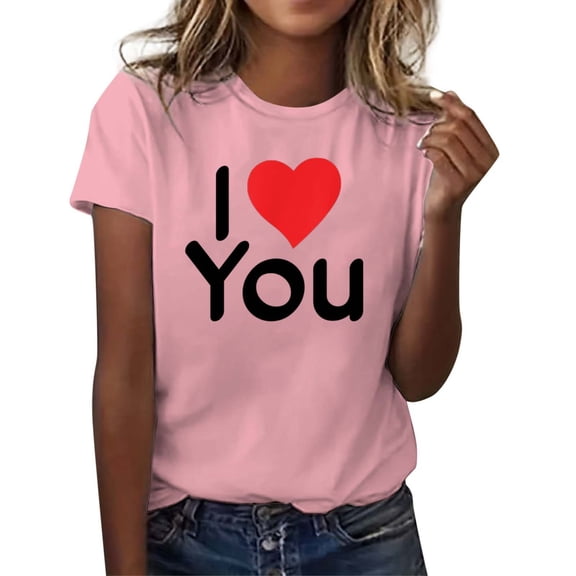 Womens Valentine'S Day Tee Fashion Print Short Sleeve Crew Neck Comfortable Womens Clothing,Pink,M