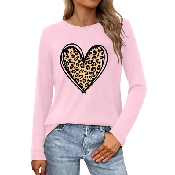 Womens Valentine'S Day Tops Long Sleeve Lover Heart Graphic Petite Clothing for Women,Pink,S