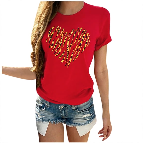 Womens Valentine'S Day Tops Short Sleeve Print O Neck Heart-Shaped Womens Athletic Tops,Red,3XL