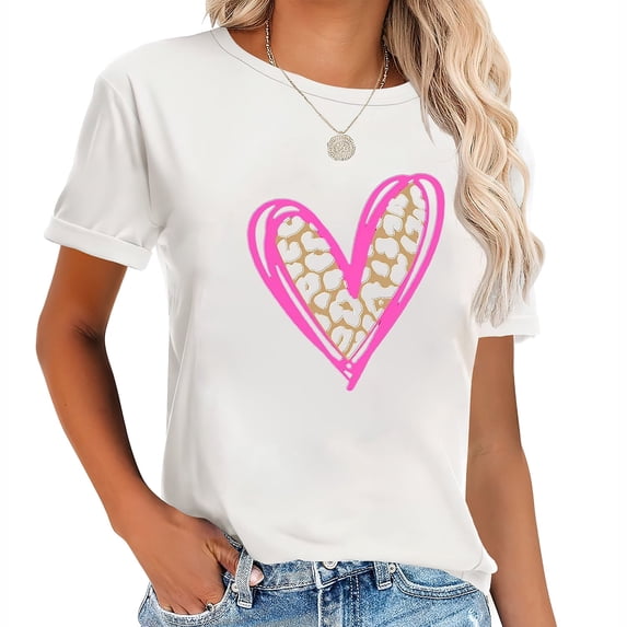 Womens Valentine Shirts Leopard Valentine's Day T Shirt Plaid Love Heart Graphic Tees Black