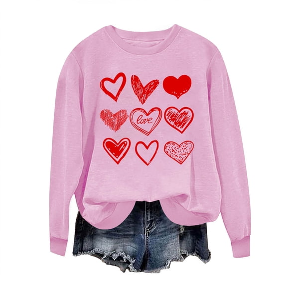 Womens Valentine Sweatshirt Love Heart Print Valentine's Day Sweater Oversized Crewneck Long Sleeve Pullover Tops