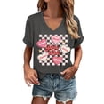 thumbnail image 1 of Womens Valentine T Shirts V-Neck Love Heart Printed Tee Short Sleeve Spring Summer Tops, 1 of 5