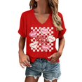 thumbnail image 1 of Womens Valentine T Shirts V-Neck Love Heart Printed Tee Short Sleeve Spring Summer Tops, 1 of 5
