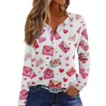 thumbnail image 1 of Womens Valentine Tops Henley Button Down V Neck Casual Top Valentine Fashion Tshirts Heart Print Long Sleeve T Shirts, 1 of 5