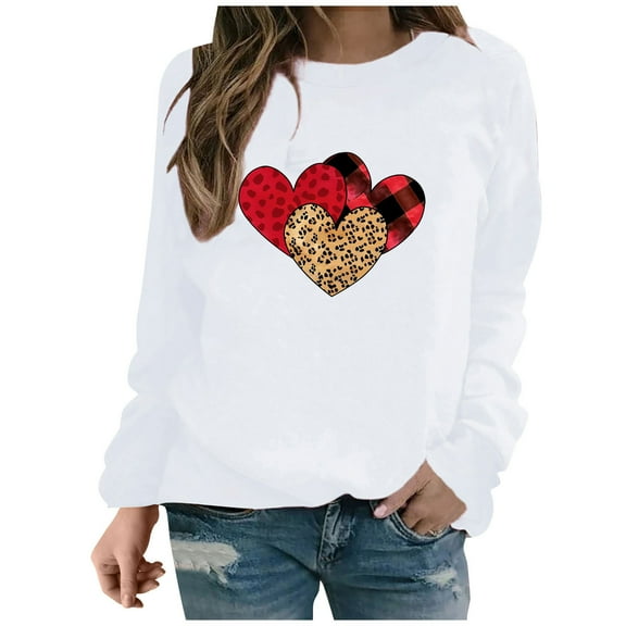 Womens Valentine's Day Blouses Top Long Sleeve Shirts for Women Valentine's Day Love Printed Shirt Casual Crew Neck Pullover Tops