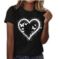 thumbnail image 1 of Womens Valentine's Day Bow Heart Graphic T-Shirts Polyester Spandex Blend Crew Neck Short Sleeve Loose Fit Romantic Casual Holiday Date Tops Spring Summer,Black,L, 1 of 4