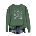thumbnail image 1 of Womens Valentine's Day Heart Print Sweatshirt, Oversized Casual Crewneck with Hand-Drawn Hearts, Army Green, Soft Long Sleeve Pullover,Size 2XL, 1 of 5