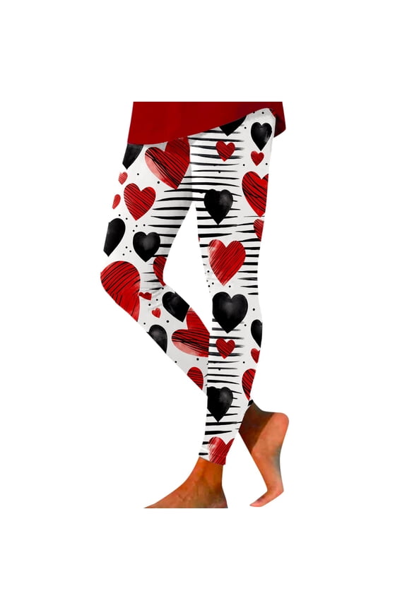Womens Valentine's Day Leggings High Waisted Stretchy Love Heart Printed Tight Pants Spring Fashion 2026 Slim Fit Workout Yoga Pants