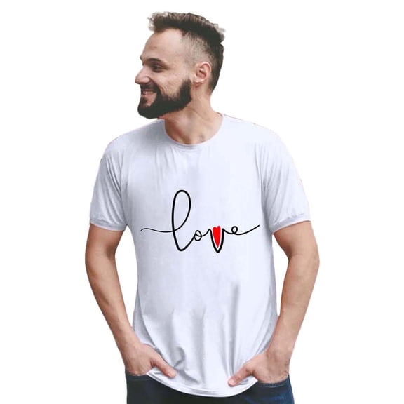 Womens Valentine's Day Men Casual Simple Solid Color Crewneck Short Sleeved T Shirt Funny Letter Printing Short Sleeved T Shirt Top