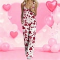 thumbnail image 1 of Womens Valentine's Day Overalls Pink Love Heart Printed Bagggy Straight Leg Rompers Valentines Adjustable Straps Sleeveless Overalls, 1 of 3