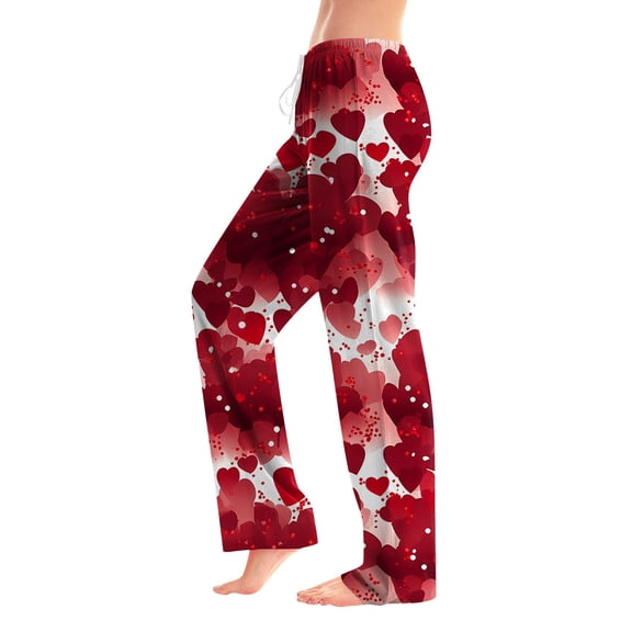 Womens Valentine's Day Pajama Pants Soft Cozy Lounge Pants Cute Love Heart Printed Elastic Waist Drawstring Pajama Bottoms Sleepwear