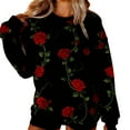 thumbnail image 1 of Womens Valentine's Day Rose Print Sweatshirt Black Oversized Casual Crewneck Soft Stretchy All-Over Floral Design,Size M, 1 of 9