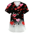 thumbnail image 1 of Womens Valentine's Day Scrub Top Short Sleeve V Neck Heart Print Shirts Nursing Working Uniform Valentine's Day Cartoon Pattern Scrub Tops with Pockets, 1 of 5