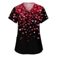 thumbnail image 1 of Womens Valentine's Day Scrub Tops Short Sleeve V Neck Heart Printed Plus Size Nursing Uniform with Pockets Hot Pink 3XL, 1 of 2