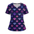 thumbnail image 1 of Womens Valentine's Day Scrub Tops Short Sleeve V Neck Love-Hearted Print Plus Size Nursing Uniforms Shirts with Pockets 2025 Dark Blue L, 1 of 4