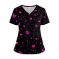 thumbnail image 1 of Womens Valentine's Day Scrub Tops Short Sleeve V Neck Love-Hearted Print Plus Size Nursing Uniforms Shirts with Pockets 2025 Navy 3XL, 1 of 4
