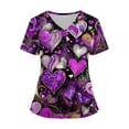 thumbnail image 1 of Womens Valentine's Day Scrub Tops Short Sleeve V Neck Love-Hearted Print Plus Size Nursing Uniforms Shirts with Pockets 2025 Purple XXL, 1 of 4