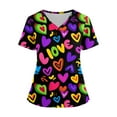 thumbnail image 1 of Womens Valentine's Day Scrub Tops Short Sleeve V Neck Love-Hearted Print Plus Size Nursing Uniforms Shirts with Pockets 2025 Yellow XL, 1 of 4