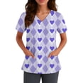 thumbnail image 1 of Womens Valentine's Day Scrub Tops V Neck Short Sleeve Tops Cute Heart Printed Plus Size Nursing Uniforms Valentine's Day Cartoon Pattern Scrub Tops with Pockets, 1 of 5