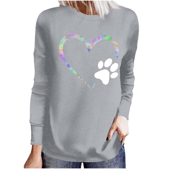 Womens Valentine's Day Sweatshirt Valentine's Day Color Love Print Loose Shirts Long Sleeve Round Neck Casual Pullover Blouses Tops