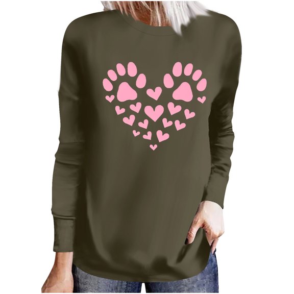 Womens Valentine's Day Sweatshirt Valentine's Day Cute Love Print Loose Shirts Long Sleeve Round Neck Casual Pullover Blouses Tops