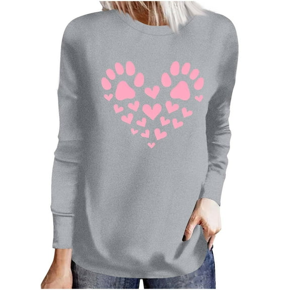 Womens Valentine's Day Sweatshirt Valentine's Day Cute Love Print Loose Shirts Long Sleeve Round Neck Casual Pullover Blouses Tops