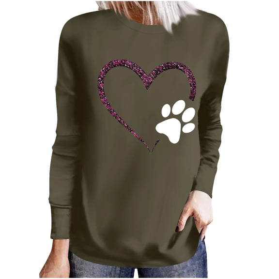 Womens Valentine's Day Sweatshirts Valentine's Day Color Love Print Loose Shirts Long Sleeve Round Neck Casual Pullover Blouses Tops