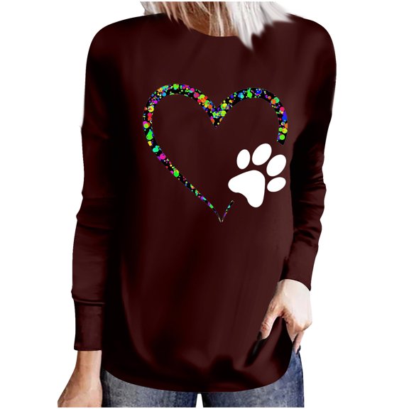 Womens Valentine's Day Sweatshirts Valentine's Day Color Love Print Loose Shirts Long Sleeve Round Neck Casual Pullover Blouses Tops