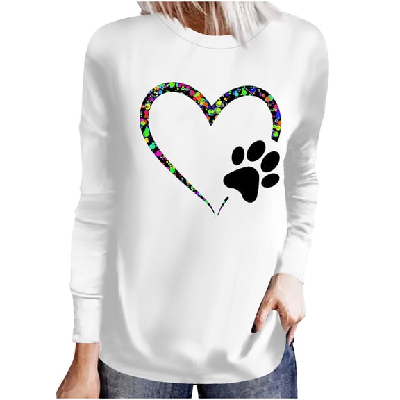 Womens Valentine's Day Sweatshirts Valentine's Day Color Love Print Loose Shirts Long Sleeve Round Neck Casual Pullover Blouses Tops
